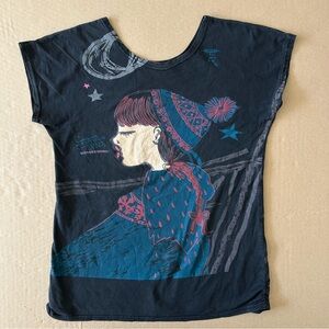 Iconic Y2K Art T shirt Estrellas Luna Size Large Alt Grunge Girl Short Sleeve
